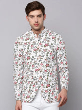 Men White Printed Blazer-SOBLZ-294-White